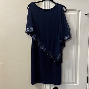Scarlett Navy Chiffon Overlay Midi Dress with Sequin Trim